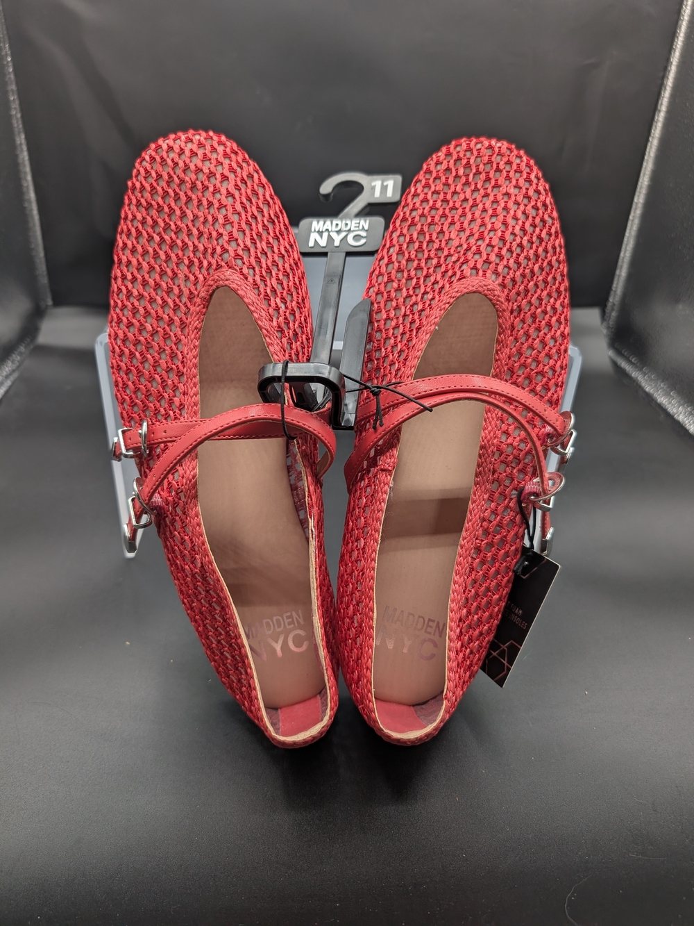 Madden NYC Women's Red Woven Mary Jane Flats